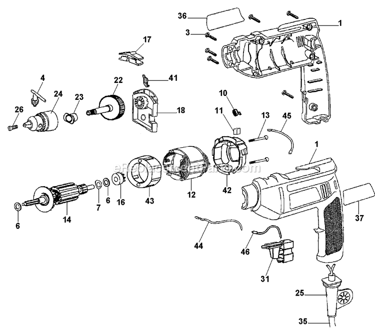 Black and Decker PF245-AR (Type 1) 3/8 Hammer Drill Power Tool Page A Diagram